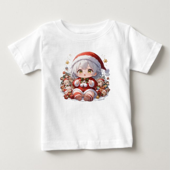 Camiseta Bebê de Natal Fofo Santa Chibi (Frente)