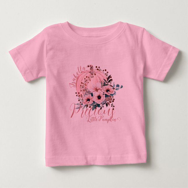 Camiseta Bebê de outono de Abóbora Rosa Adorável (Frente)