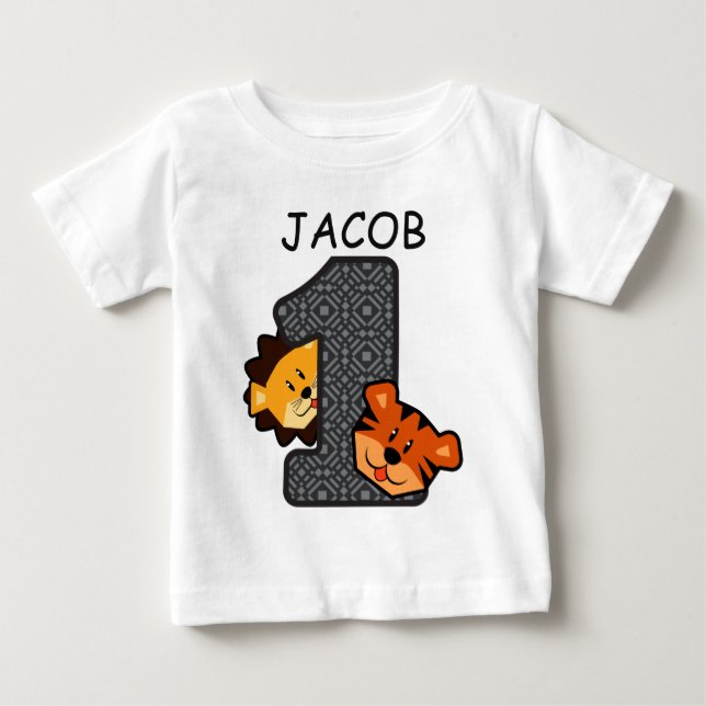 Camiseta Bebê de um ano A1 do tigre e do leão do leopardo (Frente)