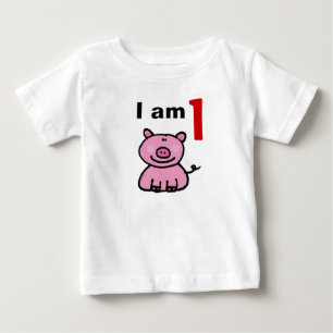 Camiseta Bebê de um ano de idade (porco rosa)