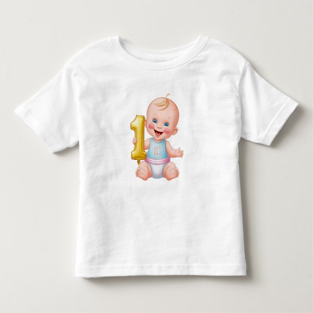 Camiseta Bebê de um ano feliz aniversário (Frente)