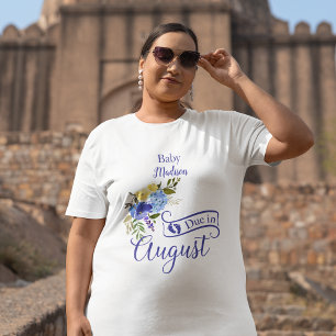 Camiseta Bebê devido em agosto Clássico Azul Aquarela
