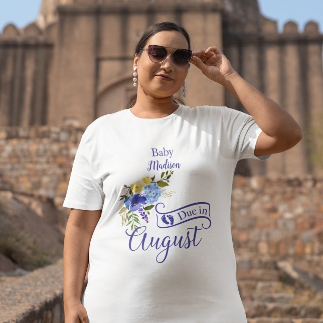 Camiseta Bebê devido em agosto Clássico Azul Aquarela (Criador carregado)