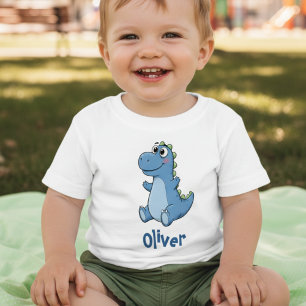 Camiseta Bebê Dinossauro Azul Adorável Cartoon