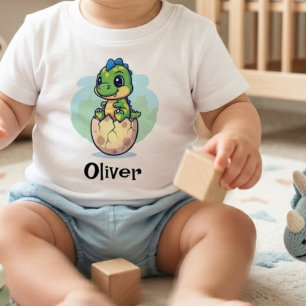 Camiseta Bebê Dinossauro Fofo Eclodindo