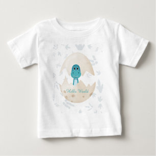 Camiseta Bebê Dinossauro Fofo Eclodindo Olá Mundo