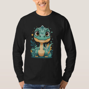 Camiseta Bebê Dinossauro Kawaii Adorável com Olhos Grandes 