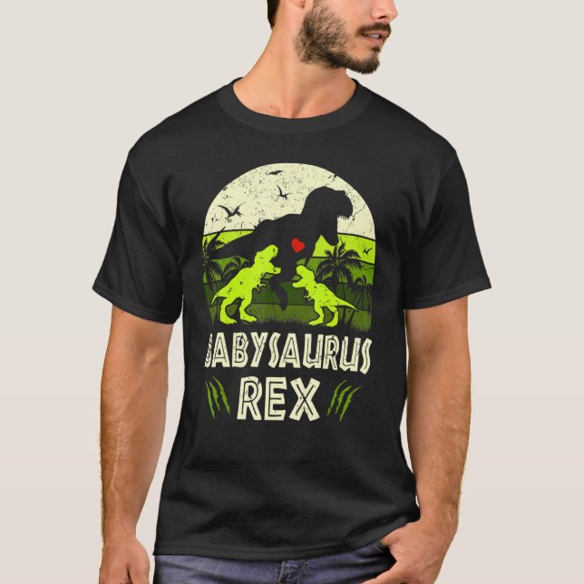 Camiseta Bebê Dinossauro T Rex Babysaurus 2 Filhos Matriz (Frente)