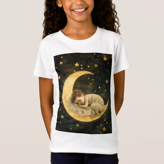 Camiseta Bebê dormindo na lua (Frente)