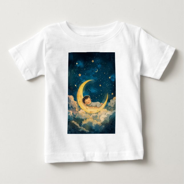 Camiseta Bebê dormindo na lua (Frente)