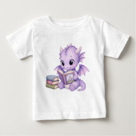 Camiseta Bebê Dragão Adorável Lendo Fantasia Aquarela Infan