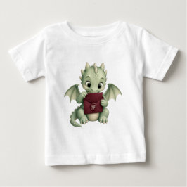 Camiseta Bebê Dragão de Fantasia Fofo Lendo Correspondência