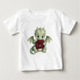 Camiseta Bebê Dragão de Fantasia Fofo Lendo Correspondência