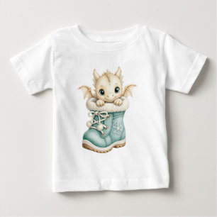 Camiseta Bebê Dragão de Inverno Fofo em Bota de Neve para C