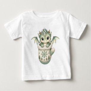Camiseta Bebê Dragão de Inverno Fofo Meia Aquarela 