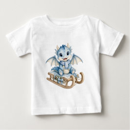 Camiseta Bebê Dragão de Inverno no Trenó Aquarela de Férias