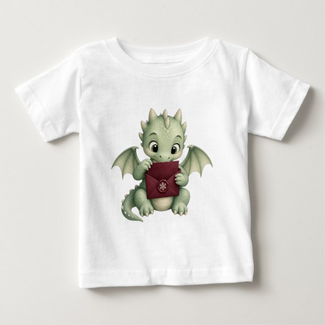 Camiseta Bebê Dragão Fofo com Envelope Vermelho para Crianç (Frente)