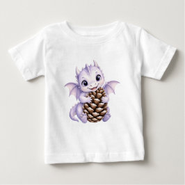 Camiseta Bebê Dragão Fofo em Aquarela Segurando Bolota