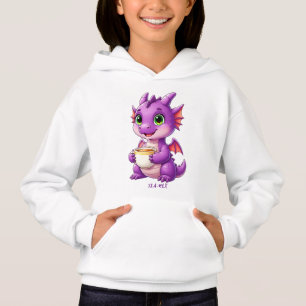 Camiseta Bebê Dragão Fofo Segurando Xícara de Chá Kawaii