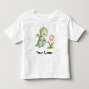 Camiseta Bebê Dragão Personalizado Adorável Regando Flores 