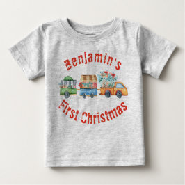 Camiseta Bebê é o primeiro Natal bonito, bebê de caminhão