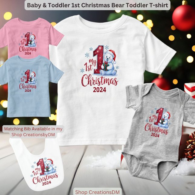 Camiseta Bebê e Toddler 1rua Urso de Natal (Criador carregado)