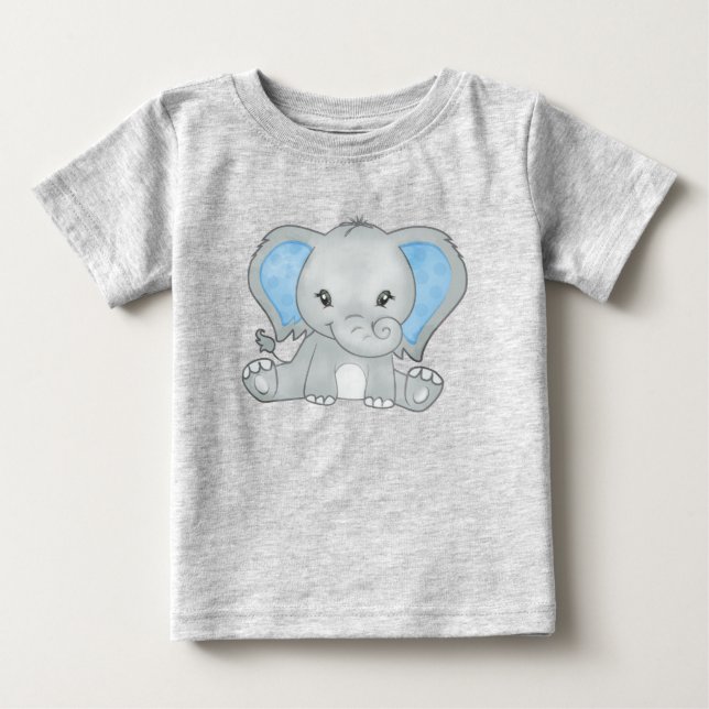 Camiseta Bebê Elefante Adorável de Orelhas Azuis (Frente)