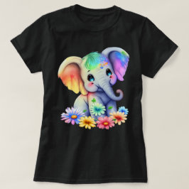 Camiseta Bebê Elefante Arco-Íris com Olhos Azuis Gráfico