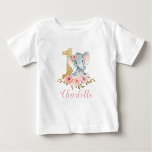 Camiseta Bebê-Elefante Bons-Florais, Bons-primeiros anivers