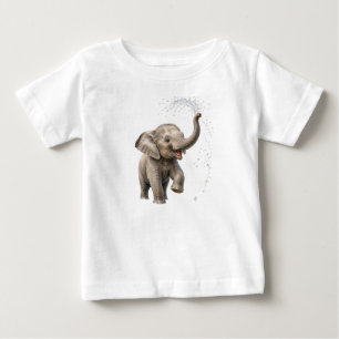 Camiseta Bebê Elefante Brincalhão Pulando no Rio Fofo Selva