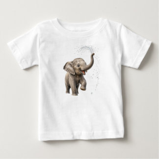 Camiseta Bebê Elefante Brincalhão Pulando no Rio Fofo Selva