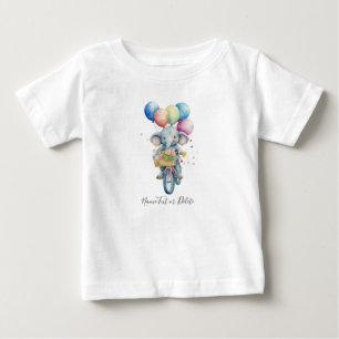 Camiseta Bebê Elefante Ciclista Aquarela