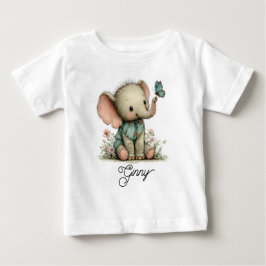 Camiseta Bebê Elefante Fofo com Borboleta Azul