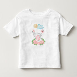 Camiseta Bebê elefante fofo com flores cor-de-rosa