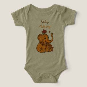 Camiseta Bebê Elefante Fofo de Outono com Folhas de Outono 