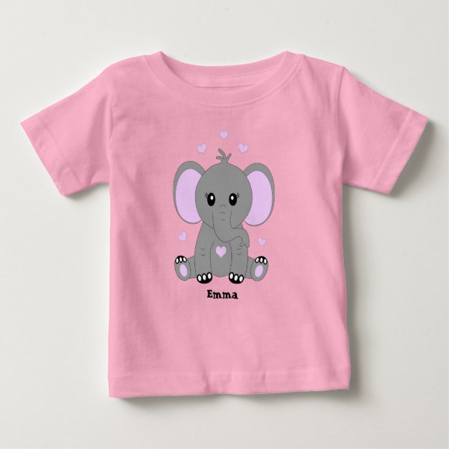 Camiseta Bebê elefante fofo de rosa para meninas (Frente)