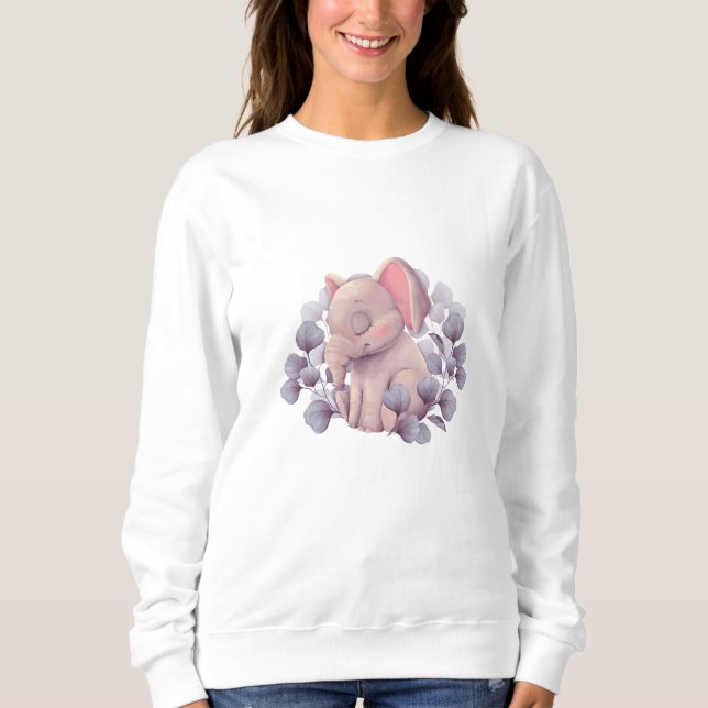Camiseta Bebê Elefante Fofo Dormindo com Folhas (Frente)