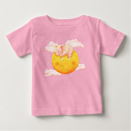 Camiseta Bebê Elefante Fofo Dormindo na Lua