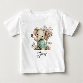 Camiseta Bebê Elefante Fofo em Flores de Cerejeira