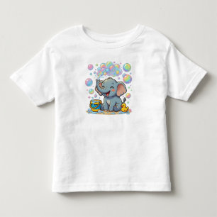 Camiseta Bebê Elefante Fofo Pulverizando Bolhas de Sabão Es