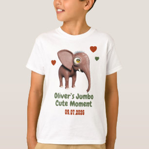Camiseta Bebê Elefante Nome Personalizado Data Momento Fofo
