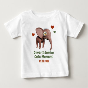 Camiseta Bebê Elefante Nome Personalizado Data Momento Fofo