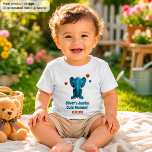 Camiseta Bebê Elefante Nome Personalizado Data Momento Fofo