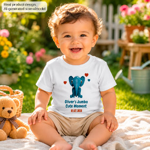 Camiseta Bebê Elefante Nome Personalizado Data Momento Fofo