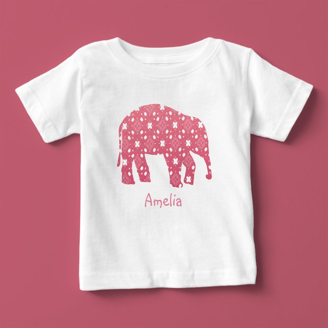 Camiseta Bebê elefante rosa monograma (Super sweet baby elephant tee 💕🐘)