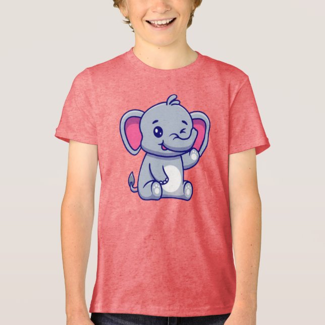 Camiseta Bebê Elefante Sentado Acenando com a Mão-23800 (Frente)