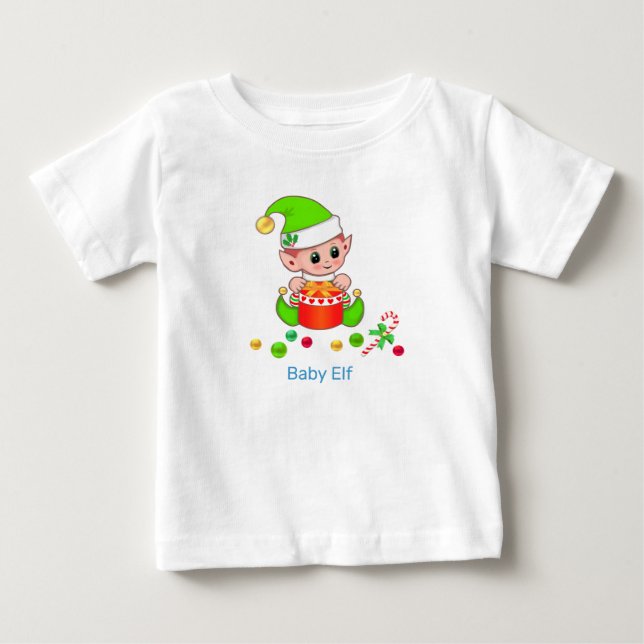Camiseta Bebê Elfo de Natal Fofo & Confetes (Frente)
