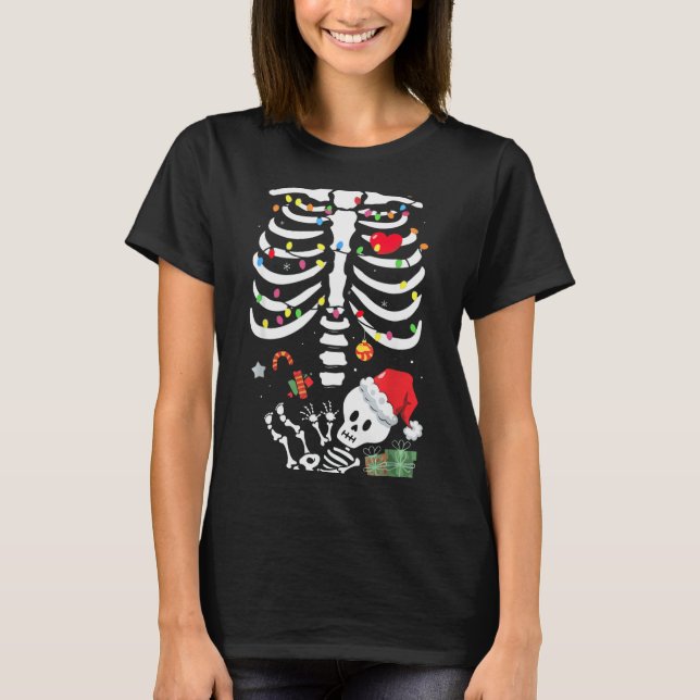 Camiseta Bebê Esqueleto Fofo Natal Roupa de Gestante Mamãe  (Frente)