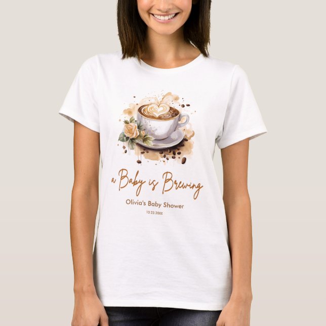 Camiseta Bebê está sendo Preparado Café Marrom Mamãe para s (Frente)