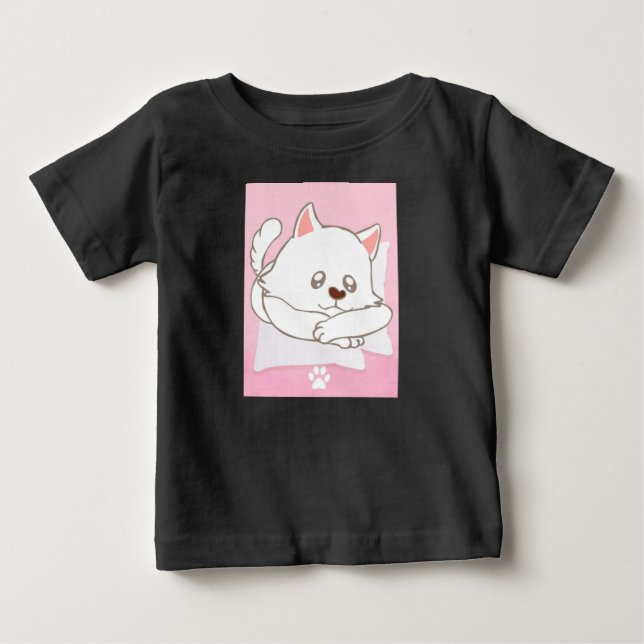 Camiseta Bebê Estampa de Gato Fofa (Frente)